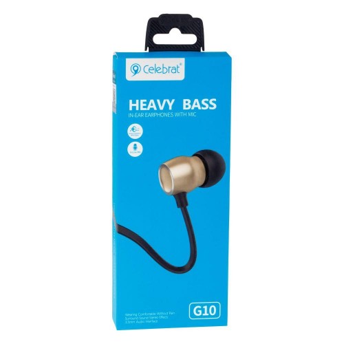 Дротові навушники 3.5mm Celebrat Heavy bass G10 вакуумні з мікрофоном 1.2m Gold