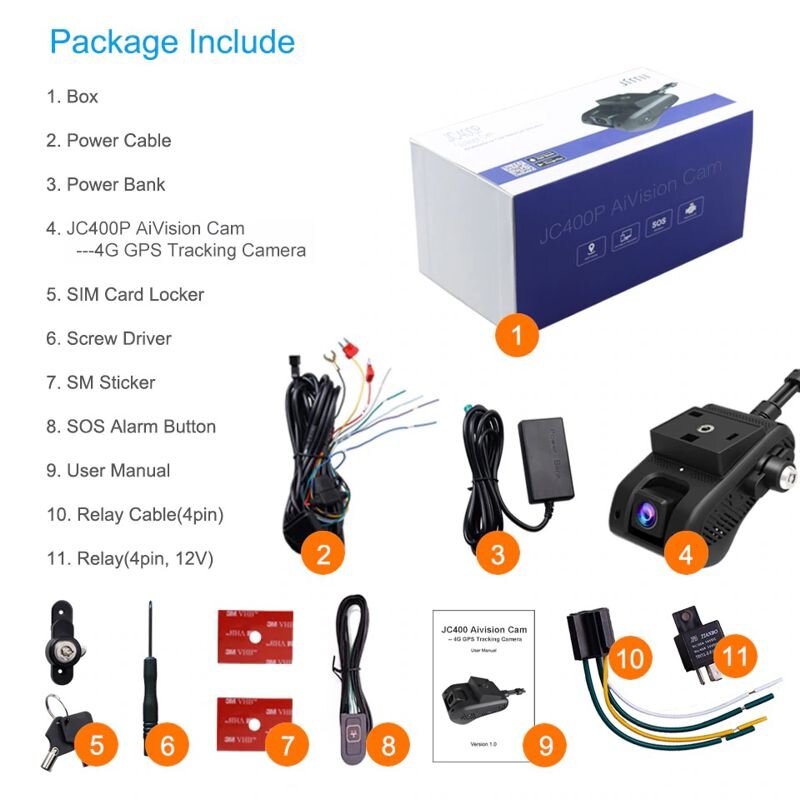 Автомобільний відеореєстратор з 4G + WIFI + GPS Jimi JC400P Aivision Cam з online передачею відео через інтернет (2-га камера вбудована в корпус)