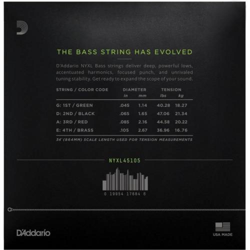Струни для бас-гітари D'Addario NYXL45105 Long Scale Light Top Medium Bottom Electric Bass 4 Strings 45/105 Струни для бас-гітари D'Addario NYXL45105 Long Scale Light Top Medium Bottom Electric Bass 4 Strings 45/105
