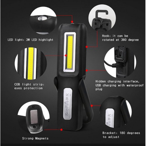 Ліхтар багатофункційний акумуляторний на магніті SuperFire G6 140 Lumen IP43 Black