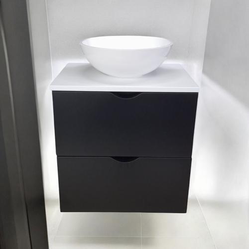 Подвесная тумба The MIX Mikola-M з раковиною із штучного каменю 60х50х45 см антрацит Подвесная тумба The MIX Mikola-M з раковиною із штучного каменю 60х50х45 см антрацит