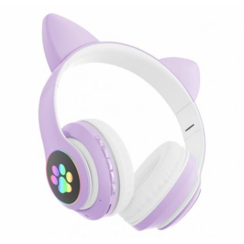 Бездротові Bluetooth навушники з вушками Cat Ear VZV-23M/7805 LED Фіолетові