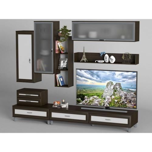 Стінка в вітальню Тиса Мебель Вітальня-18 Венге Білий 2180x450x2700 мм Стінка в вітальню Тиса Мебель Вітальня-18 Венге Білий 2180x450x2700 мм