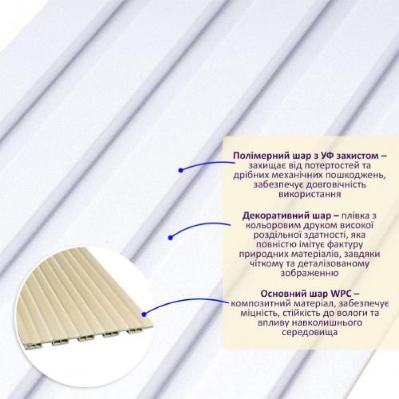 Декоративна рейка WPC стінова перламутр 3000*150*9мм (D) SW-00001866 Sticker Wall