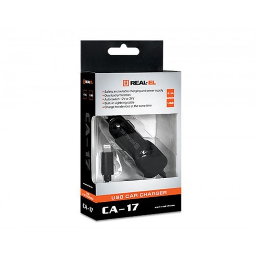Автомобільний зарядний пристрій REAL-EL CA-17 (2USB, 2.1A) Black + кабель Lightning в інтернет супермаркеті PbayMarket!
