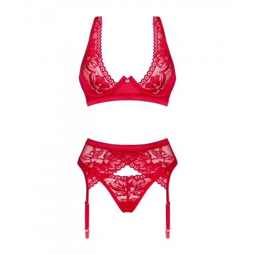 Комплект білизни Obsessive Lacelove cupless 3-pcs set XS/S Red, бюстгальтер, стрінги, пояс для панчі в інтернет супермаркеті PbayMarket!