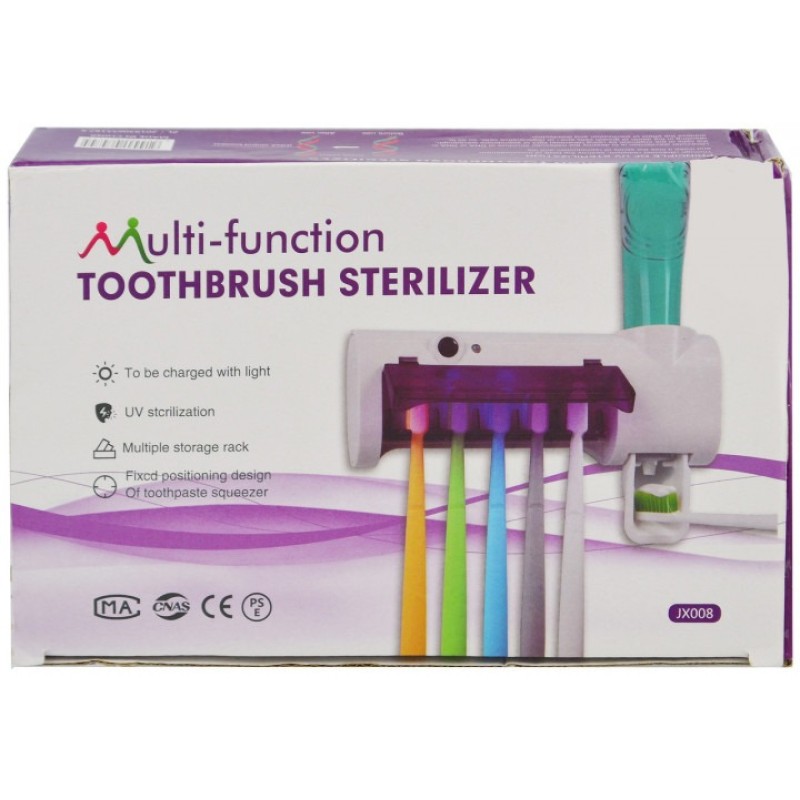 Диспенсер зубної пасти та стерилізатор з тримачем для щіток акумуляторний Micro Clean JX008 Toothbrush Sterilizer Білий з Фіолетовим