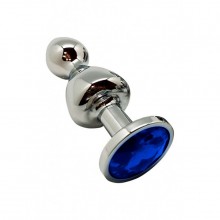 Металева анальна пробка Wooomy Lollypop Double Ball Metal Plug Blue L діаметр 3,5 см, довжина 10,5см