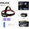 Яскравий налобний ліхтар акумуляторний Police PL-167 1*18650 COB+2XP charge Type-C