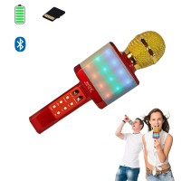 Мікрофон-караоке бездротовий WSTER WS-1828 White з функцією зміни голосу Червоний із золотим