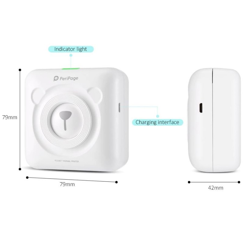 Портативний bluetooth термопринтер для смартфона PeriPage A6, білий