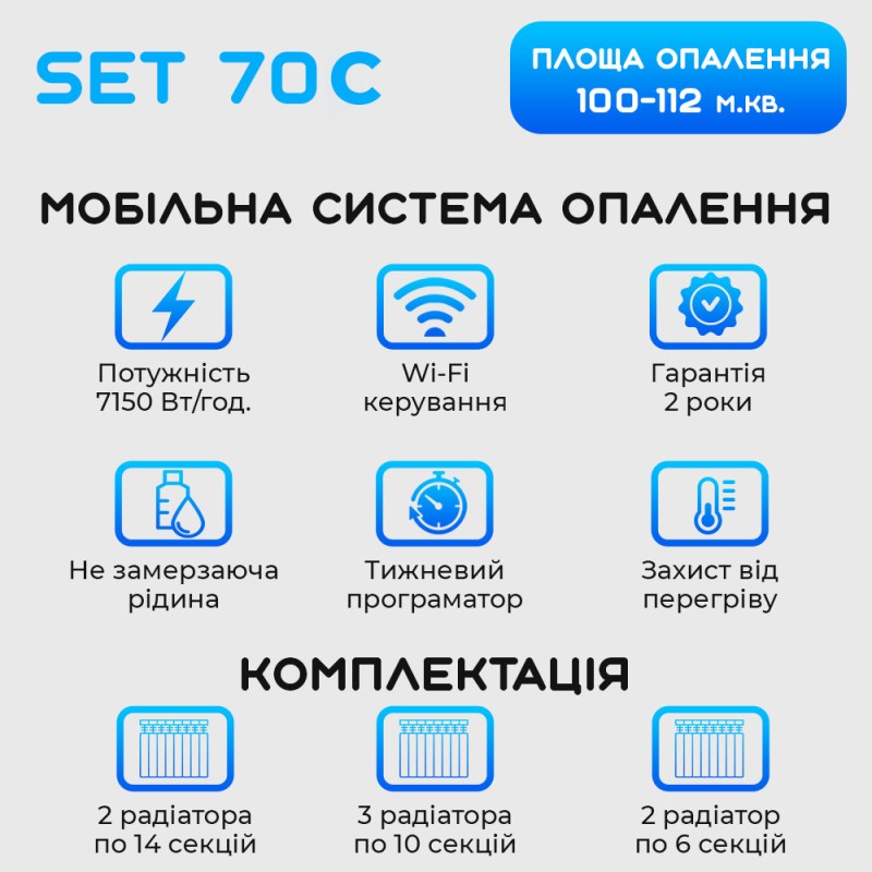 Розумна мобільна система опалення електрична ELECTRO SET 70С WI-FI 7150 Вт