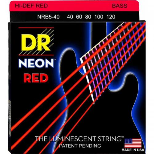 Струни для бас-гітари DR NRB5-40 Hi-Def Neon Red K3 Coated Light Bass Guitar 5 Strings 40/120 Струни для бас-гітари DR NRB5-40 Hi-Def Neon Red K3 Coated Light Bass Guitar 5 Strings 40/120