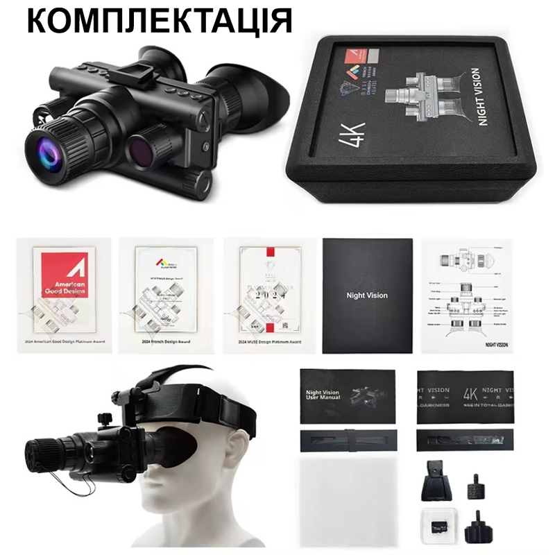 Комплект окуляри нічного бачення ПНВ Nectronix Z9157 + чорне металеве кріплення на шолом Wilcox L4G24