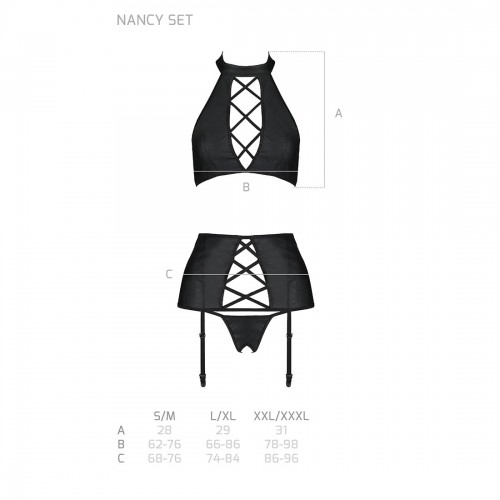 Комплект з еко-шкіри з імітацією шнурівки Nancy Set black XXL/XXXL - Passion топ, трусики та пояс дл в інтернет супермаркеті PbayMarket!