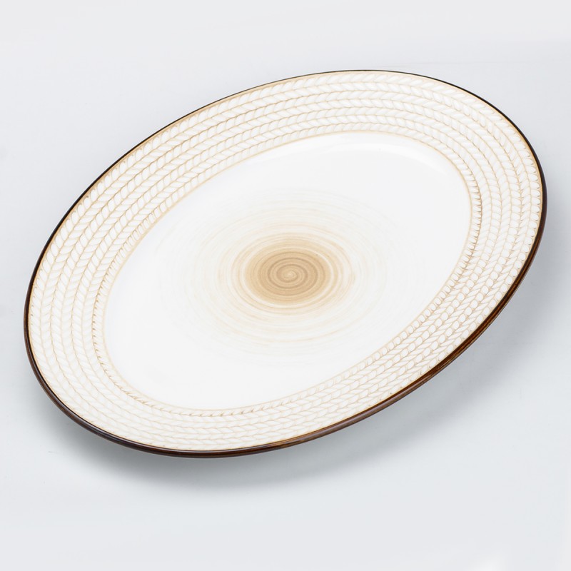 Блюдо керамічне овальне TS Kitchen 33*24,5 см в стилі ретро білий (HP23389)