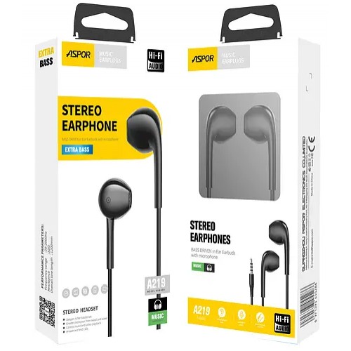 Навушники з мікрофоном Aspor A219 Stereo Earphone (3.5мм)- чорний