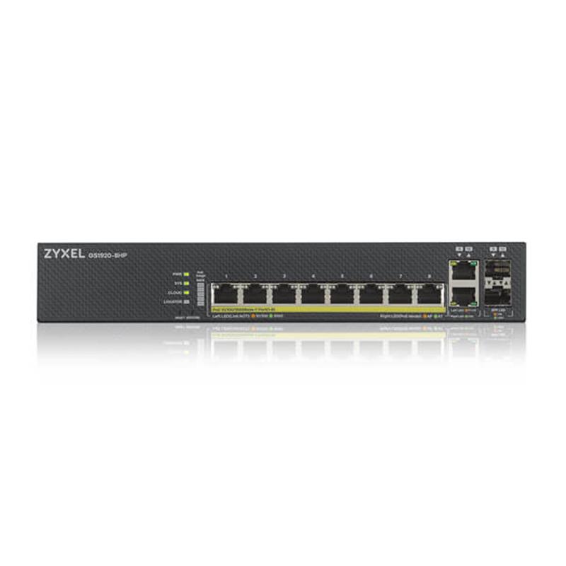 Комутатор ZYXEL GS1920-8HPV2 (8xGE PoE+, 2xGE/SFP, Max PoE 130W, Smart, NebulaFlex)