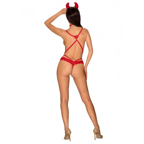 Еротичний костюм чортика зі стреп Obsessive Evilia teddy red L/XL, боді, чокер, накладки на соски, о в інтернет супермаркеті PbayMarket!