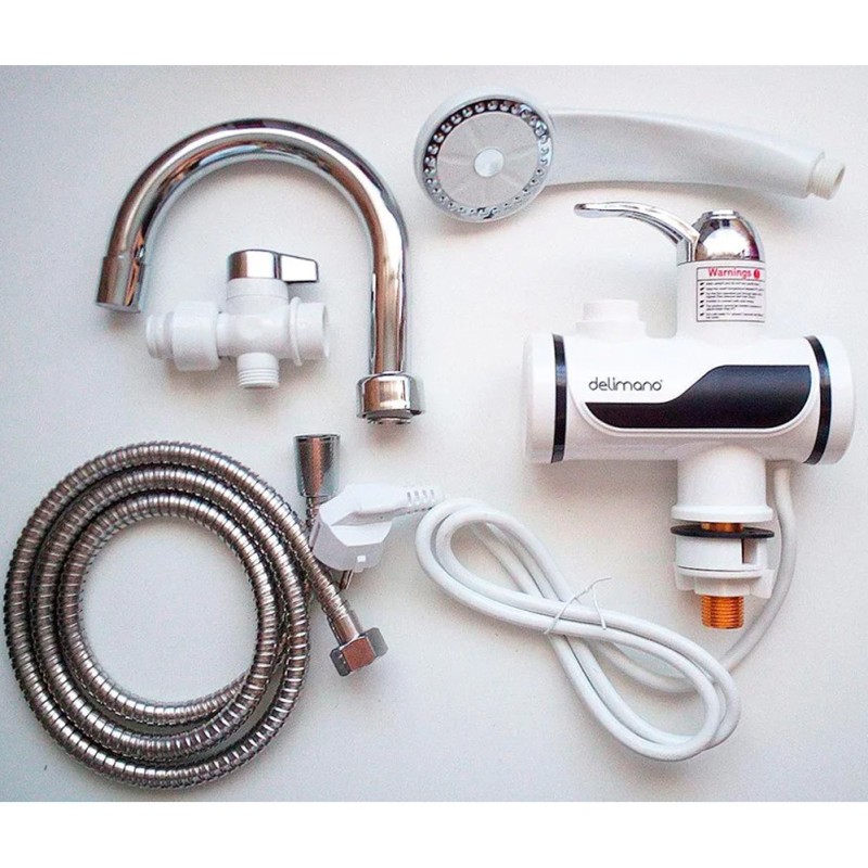 Проточний водонагрівач електричний Delimano з екраном Підключення знизу+ДУШ