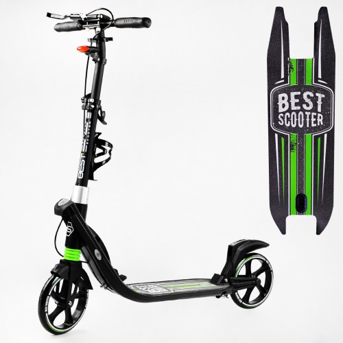 Двоколісний складаний самокат ліхтарик 2 амортизатора Best Scooter 100 кг Black and green (114435) Двоколісний складаний самокат ліхтарик 2 амортизатора Best Scooter 100 кг Black and green (114435)