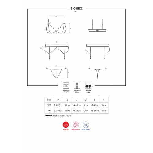 Мереживний комплект білизни Obsessive 810-SEG-1 L/XL Black, бюстгальтер, стрінги, пояс для панчіх в інтернет супермаркеті PbayMarket!