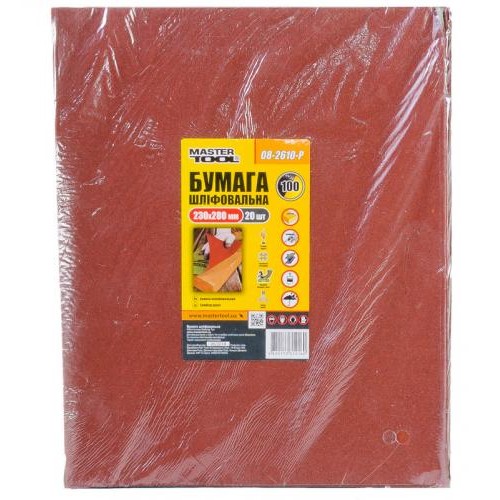 Папір шліфувальний водостійкий MASTERTOOL Р100 230х280 мм 20 шт 08-2610-Р Папір шліфувальний водостійкий MASTERTOOL Р100 230х280 мм 20 шт 08-2610-Р