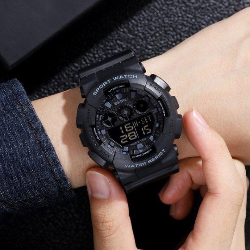Тактичний водостійкий кварцовий годинник Skmei Stalker black
