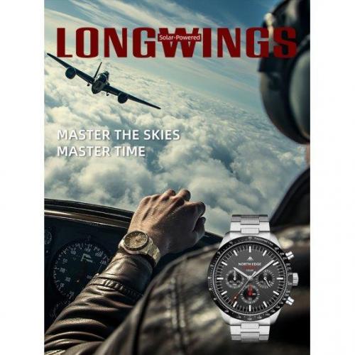 Наручний годинник чоловічий North Edge Long Wings 5 Bar Сріблястий (2549793136)