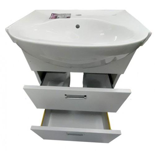 Тумба Mikola-M пластикова 2.0 з двома висувними ящиками та керамічним умивальником 55 см
