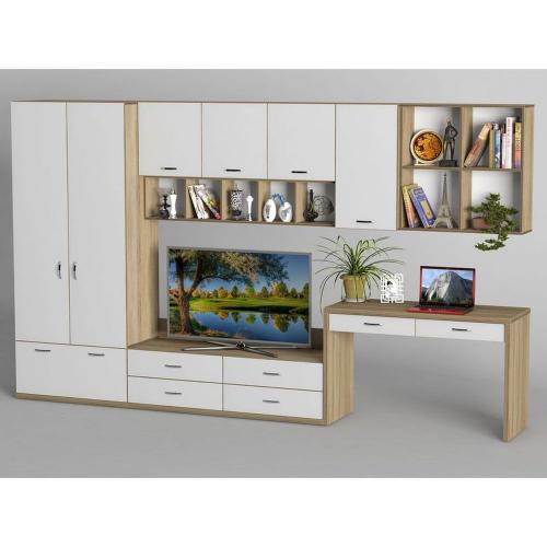 Стінка в вітальню Тиса Мебель Вітальня-228 Сонома Білий 2050x500x3510 мм Стінка в вітальню Тиса Мебель Вітальня-228 Сонома Білий 2050x500x3510 мм