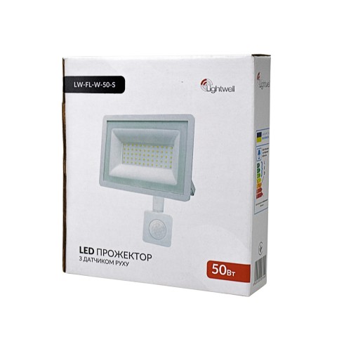 Прожектор світлодіодний з датчиком руху Lightwell LW-FL-W-50-S 50 W 295923 Прожектор світлодіодний з датчиком руху Lightwell LW-FL-W-50-S 50 W 295923