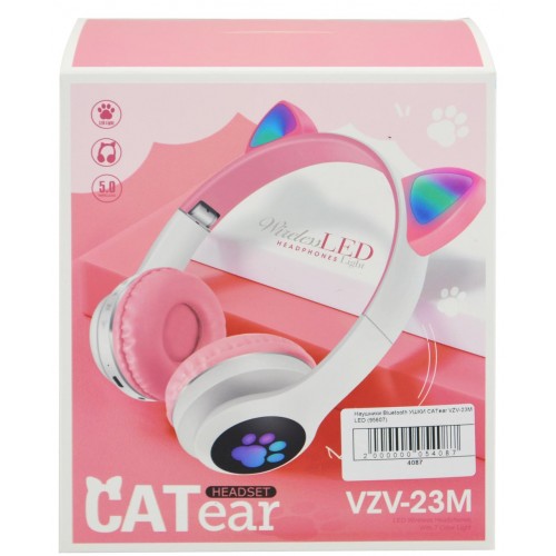 Повнорозмірні навушники бездротові Cat Headset M23 Bluetooth з RGB підсвічуванням та котячими вушками Pink