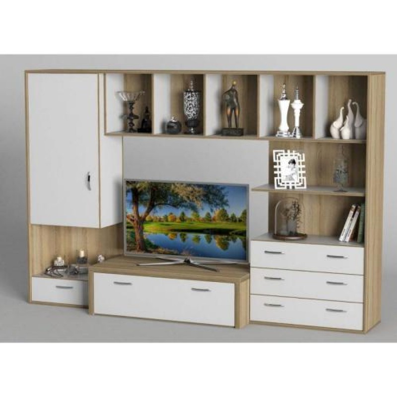 Стінка в вітальню Тиса Мебель Вітальня-103 Сонома Білий 1600x450x2380 мм