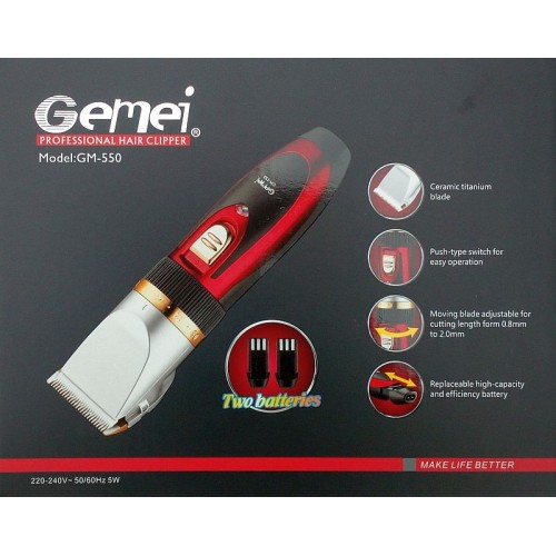 Бездротова машинка для стрижки волосся з двома акумуляторами Gemei GM 550 (56194)
