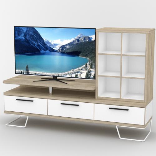 Тумба під телевізор Тиса Мебель ТВ-418 Дуб сонома Білий 12,5x44x182 см