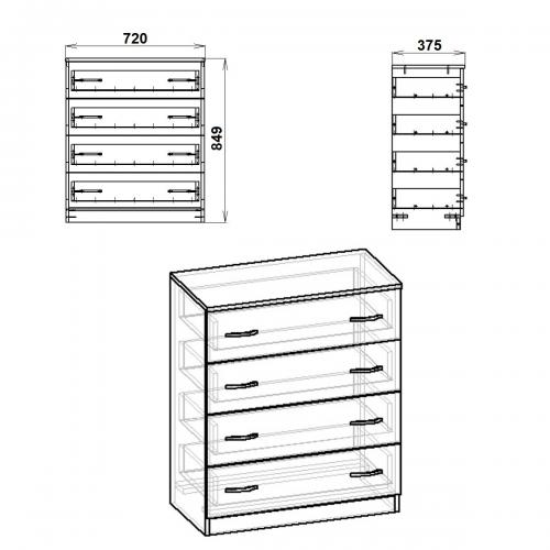 Комод Компаніт 4Б Бук (72х39х85 см)