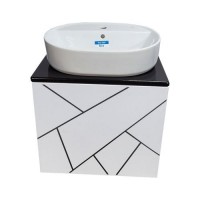 Пластикова підвісна тумба M Chaosbeton black з керамічним умивальником 60 см Пластикова підвісна тумба M Chaosbeton black з керамічним умивальником 60 см