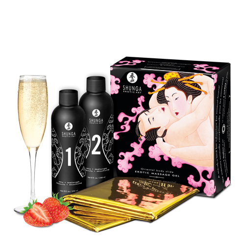 Гель для NURU масажу Shunga Oriental Body-to-Body – Sparkling Strawberry Wine плюс простирадло в інтернет супермаркеті PbayMarket!