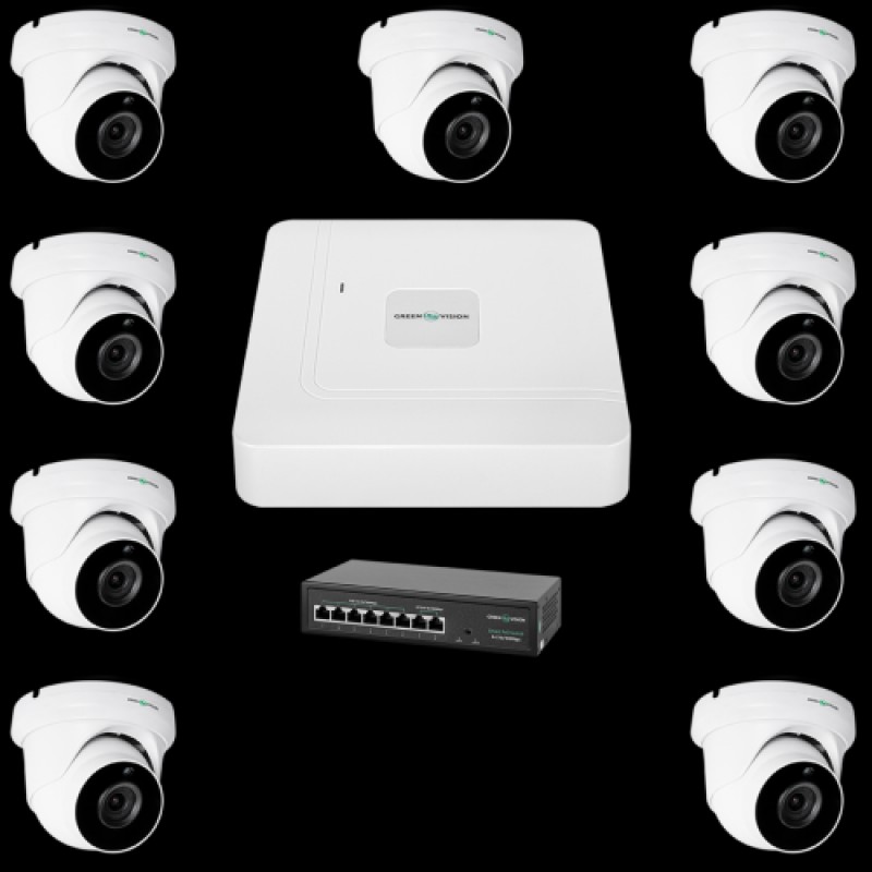 Комплект відеоспостереження на 9 камер GreenVision GV-IP-K-W77/09 5MP
