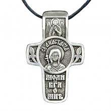 Хрест натільний посріблений Silvering Анастасія Свята Великомучениця Анастасія Узорішительниця 3х1,8х0,2 см (19564)
