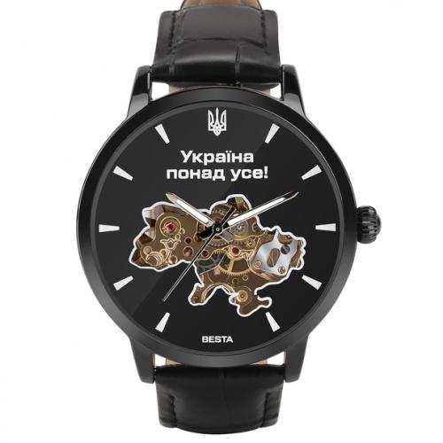 Наручний годинник чоловічий BESTA Skeleton UA Black Чорний (3121)
