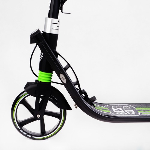 Двоколісний складаний самокат ліхтарик 2 амортизатора Best Scooter 100 кг Black and green (114435) Двоколісний складаний самокат ліхтарик 2 амортизатора Best Scooter 100 кг Black and green (114435)