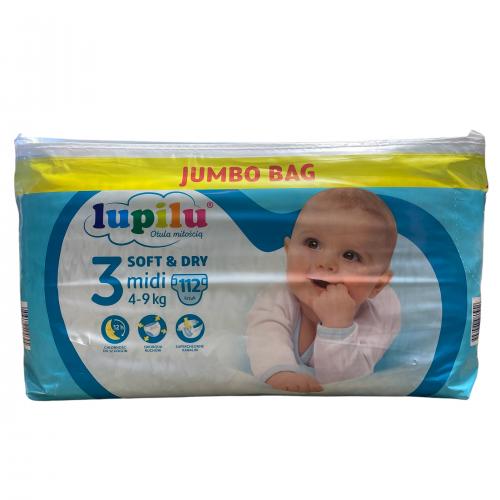 Підгузники Lupilu soft & dry Jumbo Bag розмір 3 Midi вага 4-9 кг 112 шт в інтернет супермаркеті PbayMarket!