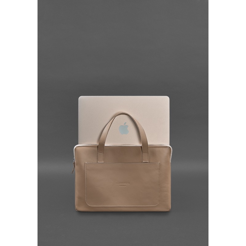 Шкіряний чохол з ручками для ноутбука 13 дюйм Світло-бежевий BlankNote