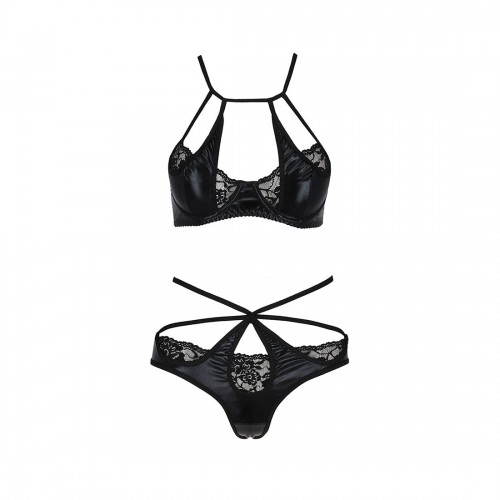 Комплект білизни Passion NAVEL SET black L/XL Black, трусики, ліф, мереживні та латексні вставки в інтернет супермаркеті PbayMarket!