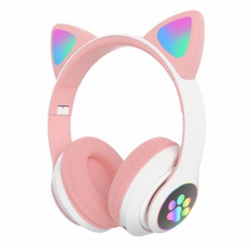 Бездротові Bluetooth навушники з вушками Cat Ear VZV-23M/7805 з LED підсвіткою Рожеві