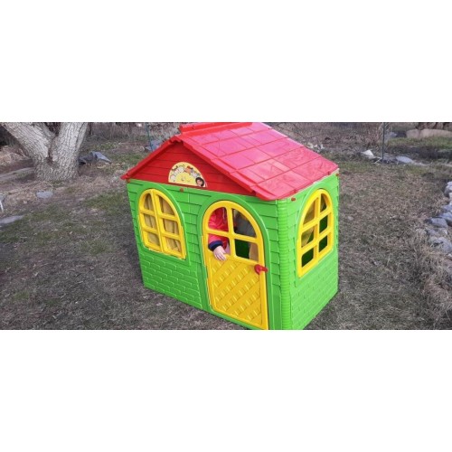 Дитячий ігровий пластиковий будиночок зі шторками 02550/13 129*69*120 см Зелено-червоний Дитячий ігровий пластиковий будиночок зі шторками 02550/13 129*69*120 см Зелено-червоний