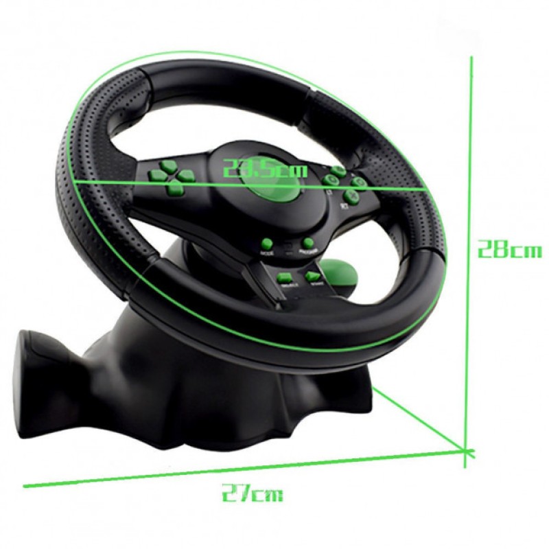 Ігрове гоночне кермо з педалями та коробкою передач Fun Game Vibro Driver Wheel 23 см для PC/PS3/PS2 3в1 Чорний та Бездротовий геймпад