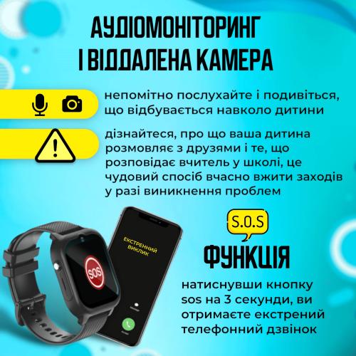 Смарт годинник дитячий A1 з відеодзвінком HD-камерою та GPS 2 змінних корпуса в комплекті Чорний (KW2-A1-Black)